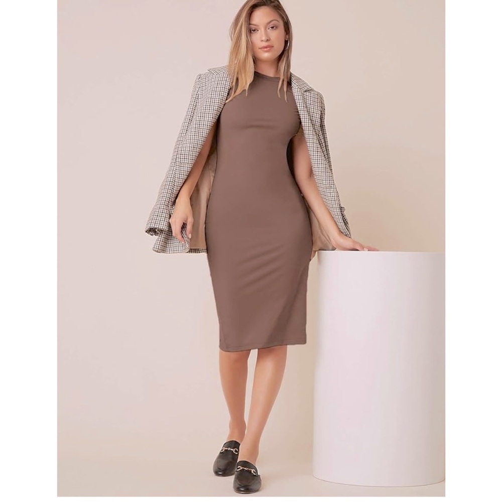 Elegant light mocha brown Midi Dress